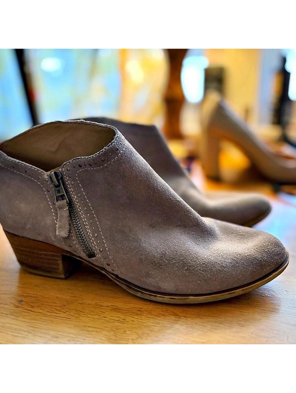 Camel Gray suede ankle boots 9 women’s sz 40 Lucky Brand Benna Style